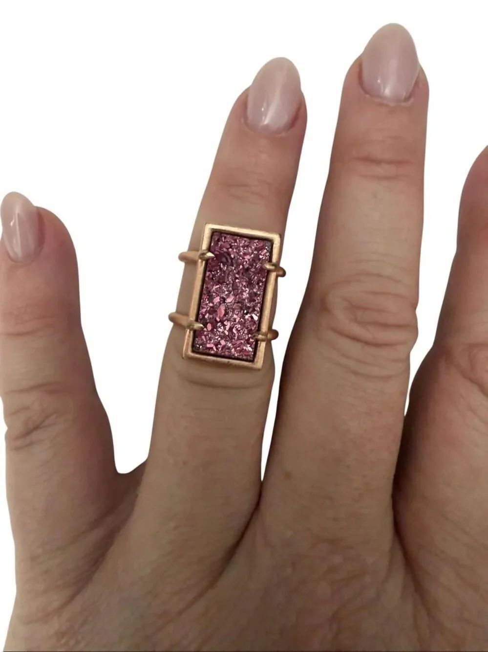 Kendra Scott pink drusy ring in rose gold- size 5